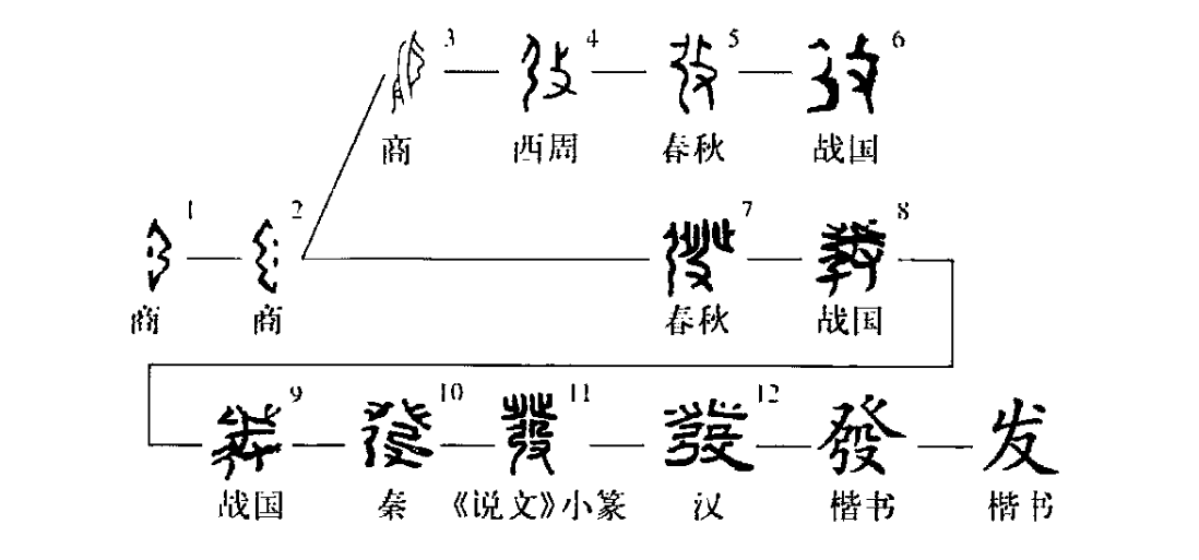 形声字《说文"髮,根也.从髟,犮声.23,髮或从首.